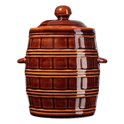 Bild av KADAX Stengodsgryta, tät keramisk kruka med vattenränna och lock, diskmaskinssäker stengodskruka, gryta, indningsgryta för gurkor (brun, 16 l)