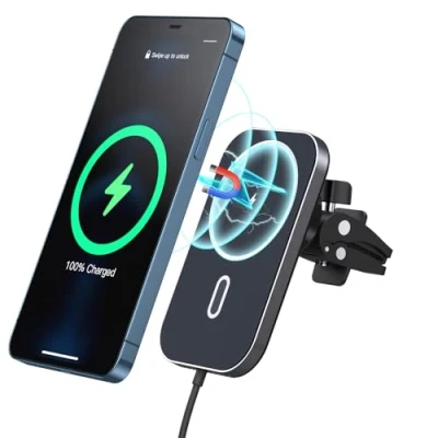 Bild av 15 W magnetisk trådlös mobiltelefonhållare billaddare, kompatibel med MagSafe Air Vent bilhållare snabbladdare, laddare 360 roterbar gäller för iPhone 16/15/14/13/12 Pro Max Mini Plus