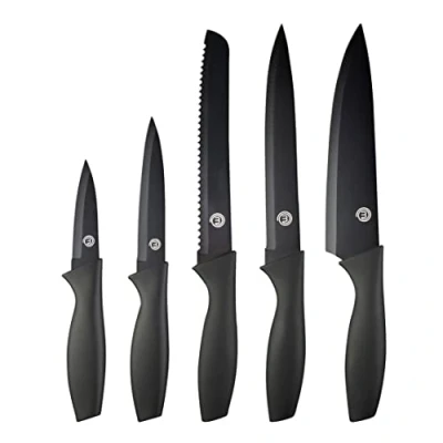 Bild av MasterChef Knivset i 5 delar bestående av: skalkniv, universalkniv, trancherkniv, brödkniv samt kockkniv, Rostfritt stål, Med non stick beläggning och ergonomiska handtag