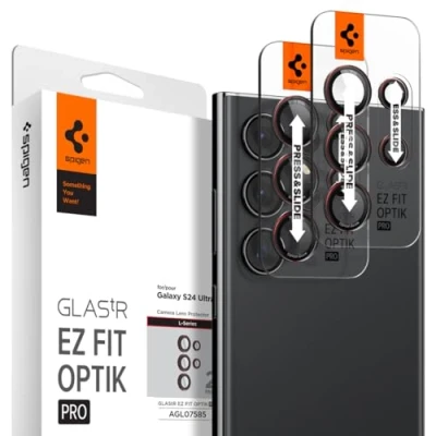 Bild av Spigen Glas.tR EZ Fit Optik Pro Kamera Skärmskydd kompatibel med Samsung Galaxy S24 Ultra, 2 Stycken, L Series Edition, Inget fel på blixtfunktionen
