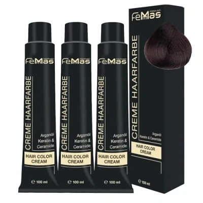 Bild av FemMas hårfärg mellanbrun guld 4,3 I professionell grädde brunt med närande arganolja, keratin och ceramider som permanent eller nyans, 3 x 100 ml