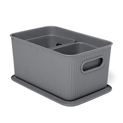 Bild av Tatay Baobab organisationslådor, set med 3 (1 x 5 L, 2 1,5 L) och 5L lock, av polypropylen, BPA fri, antracitgrå, medium