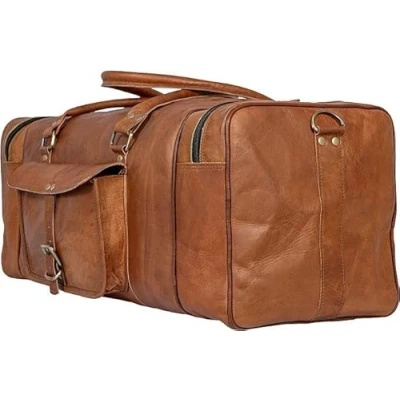 Bild av ALASKA EXPORTS duffelväska äkta vintage läder Reseduffels weekendväska handbagage sportväska gymväska, Brun stil 2, 24&quot; Inches,