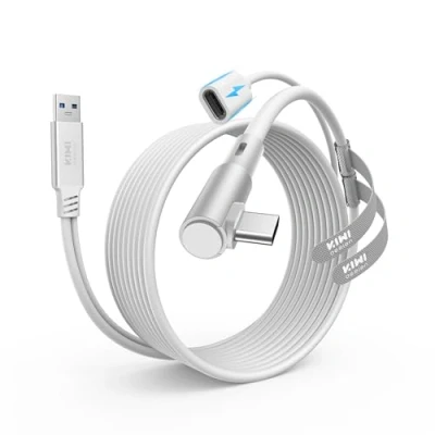 Bild av KIWI design länkkabel med laddningsfunktion 5 m, kompatibel Meta Quest 3s 3 2/Pro/Pico 4 tillbehör och PC/SteamVR, USB 3.0 till C link kabel Gbps höghastighet för utökat