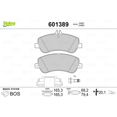 Bild av VALEO 601389 Jeu de plaquettes frein Essieu avant contact signal d&#039;usure exclu avec kit vis fixation, tôle anti bruit