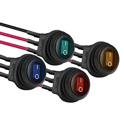 Bild av APIELE 4 stycken vattentät rund vippbrytare, 2 lägen på/av med färger LED omkopplare SPST 3 stift 12 V 20 A knapp vippströmbrytare för bil, båt, hushållsapparater (med tråd)