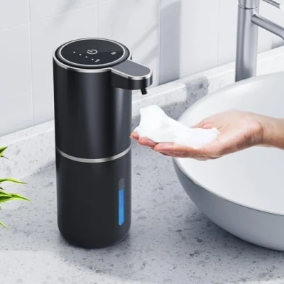 Bild av 380 ml automatisk tvåldispenser, väggmontering, beröringsfri, sensor, uppladdningsbar, USB, för badrum, kök, kontor, svart