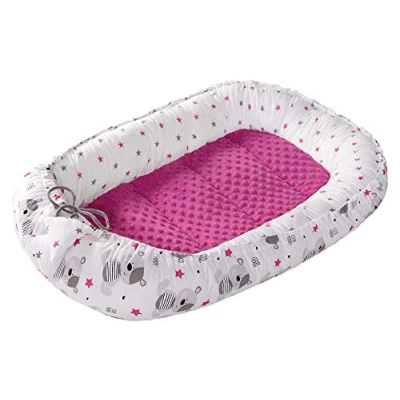 Bild av Medi Partners babybo, gosigt bo, 100% bomull, bo resesäng för spädbarn, 100 x 60 15 cm, avtagbar insats (nallebjörn med mörkrosa, minky)