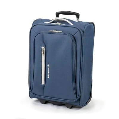 Bild av Pierre Cardin Cion mjukt bagage med stresstestade hållbara hjul Teleskopiskt draghandtag resväska förpackningsremmar CL610M, Marinblå och grå, Carry On, Fortsätt 50 x 34 20