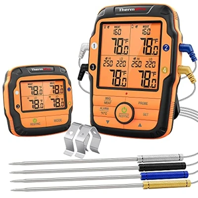 Bild av ThermoPro TP27C 150 m trådlös grilltermometer med 4 sonder köttermometer stektermometer IPX4 vattentät stor LCD mängd kökstermometer för BBQ, gasgrill, holländsk ugn