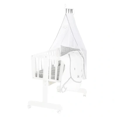 Bild av roba Babysäng miffy® 40 x 90 cm i trä Vagga &amp; Sänguppsättning komplett med låsfunktion textilutrustning Vit/Grå