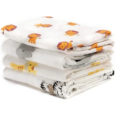 Bild av CuddleBug muslin Baby Swaddle filtar för pojkar och flickor 0 till 3 månader stora 10 x cm unisex premium bomull babyfiltar 4 pack (safari vänner)