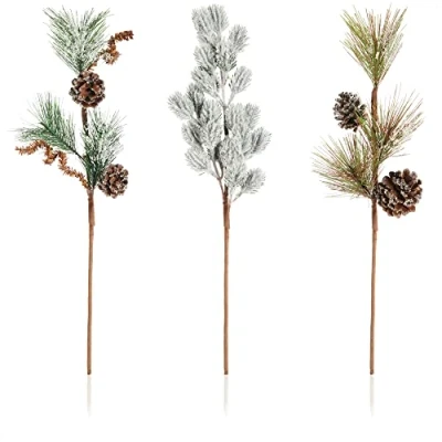 Bild av COM FOUR® 3x dekorationsarrangemang, kvistar som stora juldekorationer, vackra rumsdekorationer, även för kransar och blomsterarrangemang (silver mycket stort)
