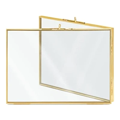 Bild av Navaris hopfällbar dubbel fotoram passar 10 x 15 cm eller 13 18 foton dubbelsidig mässing och glasbildram för upp till 4 porträttbilder
