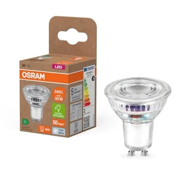 Bild av OSRAM Energy Class LED reflektorlampa PAR16 med 1,3 W, 240 lm, kallvit (4000 K) av blyfritt glas GU10 sockel i energieffektivitetsklass A, 50 mm diameter, IP20.