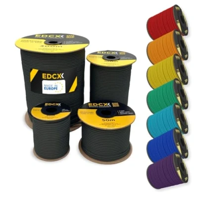 Bild av EDCX 4mm Nylon Paracord 550 30m (100 fot) Typ III, 100% nylonrep, 7 trådsrep, nylonrep i enfärgade färger (Black, 30 m)