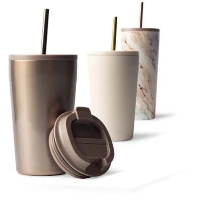 Bild av MAMEIDO termomugg med sugrör 470ml Dryckesmugg lock och tillverkad av rostfritt stål dubbelväggig isolerad, läckagesäker Coffee to go mugg (Rosé Quartz, 0,47l)