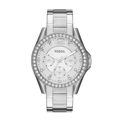 Bild av Fossil klocka för kvinnor Riley, kvarts multifunktionsurverk, 38 mm silver rostfritt stålfodral med stålrem, ES3202