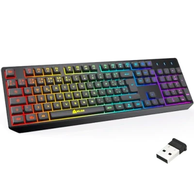 Bild av KLIM™ Chroma Spain Gamers Qwerty trådlöst tangentbord hög prestanda kromatiskt upplyst spel svart RGB PC Windows Mac PS4 Xbox One [ny version]