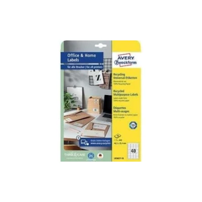 Bild av AVERY Zweckform LR3657 10 återvinningsetiketter (400 självhäftande etiketter, 48,5 x 25,4 mm på A4, 100% återvunnet avfall papper, individuellt tryckbara, klistermärken) ark,