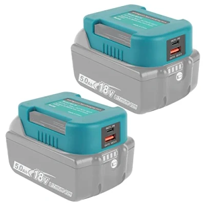Bild av QUPERR 2 pack batteriadapter, USB laddningsadapter kompatibel med Makita 18V litiumjonbatteri Dubbel för telefoner snabb laddning av typ C（Enbart adapter）