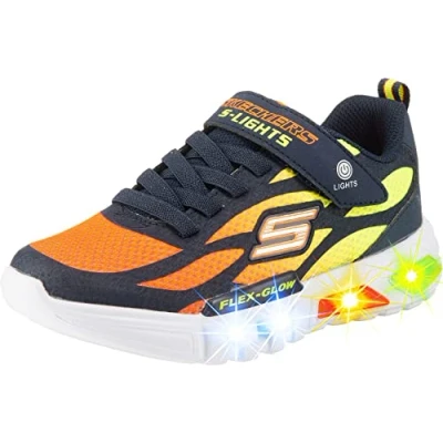 Bild av Skechers Pojkar Flex glow Dezlom sneakers, Marinblå syntetisk textil orange gul trim, 33.5 EU