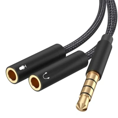 Bild av Froggen Mikrohörlursadapter, 3,5 mm hane till dubbel hona, mikrofonhörlurar, guldpläterad kabel, kompatibel med iPod, telefon, mobiltelefoner, Xbox ett, PS4, PC, 35 cm