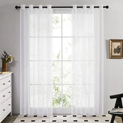Bild av Deconovo Sheer Voile gardiner vardagsrum transparent öljettgardin Stores balkong, 214 x 132 cm (höjd bredd), vit, set om 2