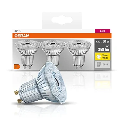 Bild av OSRAM LED Base PAR16/LED reflektorlampa med GU10 bas ej dimbar/ersättning för 50 watt/36 strålvinkel/varm vit 2700 Kelvin / 3 pack