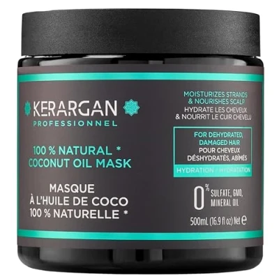 Bild av Kerargan Masque Capillaire à l’Huile de Coco, d’Argan et Camomille, Nourrit Hydrate Cheveu Cassant Sans Sulfate, Paraben Silicone 500 ml