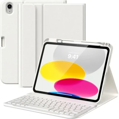 Bild av MoKo Keyboard Case for iPad 10th Generation with Keyboard, Pencil Holder, Multi Angle Detachable Bluetooth Generation, White