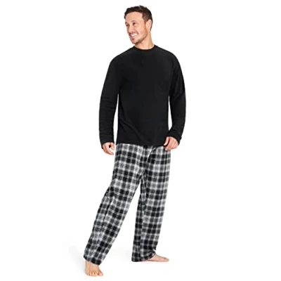 Bild av CityComfort Pyjamasset för män supermjuk fleece 2 delat set myskläder nattkläder gåvor män, Svart rutig, M