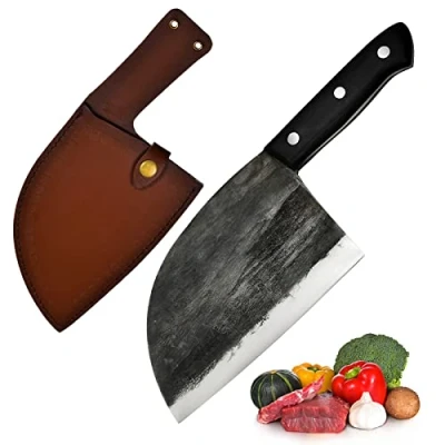 Bild av kinesisk kniv, Kockkniv, serbisk slaktarkniv, urbeningskniv, Santoku köttkniv, skalkniv, universalkniv, kökskniv, köttyxa för skärning och hackning med läderslida,Klyvkniv,grönsakskniv,hackkniv
