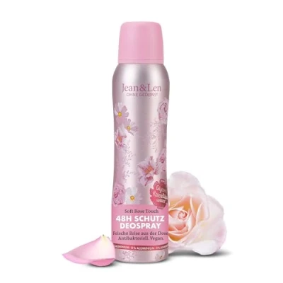 Bild av Jean &amp; Len Deodorantspray Soft Rose Touch, ger upp till 48 timmar tillförlitligt deodorantskydd, blommig doft, verkar antibakteriell, utan aluminium (ACH), vegansk, 150 ml