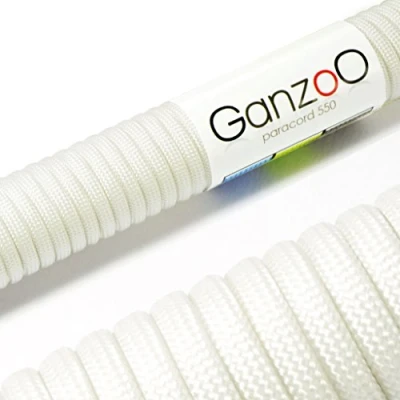 Bild av Ganzoo Paracord 550 lina vit 4 mm snöre typ 3, nylon och polyester, perfekt för pyssel av hundkoppel, halsband, armband/camping överlevnad utomhus 30 meter universalrep 7 innertrådar
