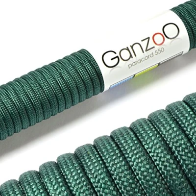 Bild av Ganzoo Paracord 550 rep mörkgrön 4 mm snöre typ 3, nylon och polyester, perfekt för pyssel av hundkoppel, halsband, armband/camping överlevnad utomhus 15 meter universalrep 7 innersnören