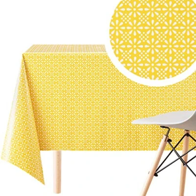 Bild av KP HOME Vattentät PVC bordsduk som kan torkas ren rektangulär vaxduk 78 x 140 cm 200 retro blommigt tryck av bordsskydd matbordet i gult