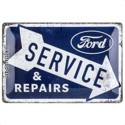 Bild av Nostalgic Art Plåtskylt i retrostil, Ford Service &amp; Repairs Presentidé för biltillbehörsälskare, av metall, Deko vintagedesign, 20 x 30 cm