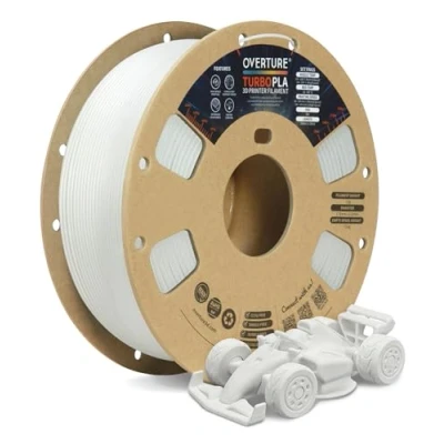 Bild av OVERTURE TURBO PLA Filament 1,75 mm för 3D skrivare, 1 kg spole (2,2 lbs), Plastvit