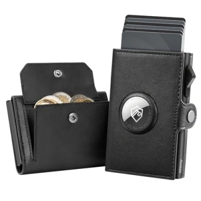 Bild av YESIIW portmonnä herr Apple Airtag Slim Wallet plånbok Air Tag med XL myntfack kortfodral korthållare män smarta plånböcker för RFID skydd 2 x ID fönster, A01 svart,