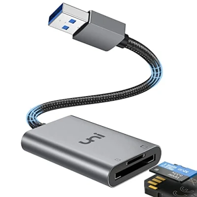 Bild av uni USB 3.0 kortläsare, 2 i 1 SD kortläsare av aluminiumunimhölje och nylonkabel, kortadapter för SD/Micro SD/TF/SDHC/SDXC/MMC, kompatibel med Windows/Mac/OS etc.