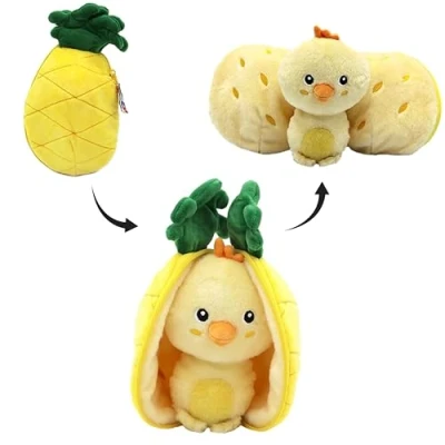 Bild av LES DÉGLINGOS FLIPETZ Nugget The Chicken/Ananas vändbar gömningschick mjuk babyplysch presentidéer till födseln, gul
