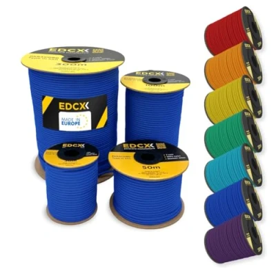 Bild av EDCX 4mm Nylon Paracord 550 100m (330 fot) Typ III, 100% nylonrep, 7 trådsrep, nylonrep i enfärgade färger (Blue, 100 m)