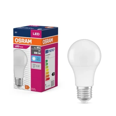 Bild av OSRAM LED Star Value Classic A60 lampor för E27 sockel, päronform, FR 806 lumen, kallvit (4000K), ersättning vanliga 60W glödlampor, ej dimbar