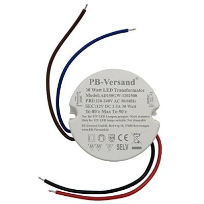 Bild av LED transformator 30 watt 12 V DC rund cirkel glödlampa strömförsörjning förkopplingsdon