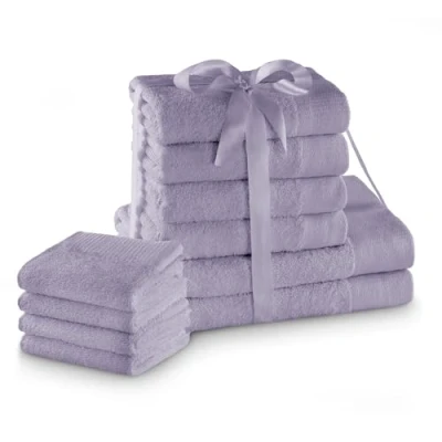 Bild av AmeliaHome Handduksset lila 4 gästhanddukar 30 x 50 cm handdukar 100 och 2 duschhanddukar 70 140 100% bomull kvalitet absorberande Amari