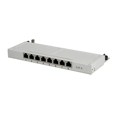 Bild av LogiLink Professional NP0077 skärmad CAT 6 patch/fördelningsfält med 8 portar (skrivbord), halv höjd (0,5 höjdenheter) ljusgrå