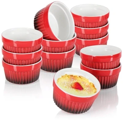 Bild av COM FOUR® 12x ragout finskål ugnsfast form i rött creme brulee skålar dessert skål med 185 ml vardera