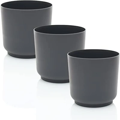 Bild av idea station SATI Blomkruka plast 3 x 15 cm grå krukskydd inomhus växt