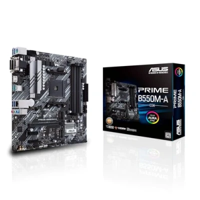 Bild av ASUS PRIME B550M A/CSM moderkort AMD B550, Socket AM4, DDR4, PCIe 4.0, Realtek 1Gb, 2xM.2, 4xSATA 6GB/s, 7.1 Surround, Aura Sync RGB stöd, Control Center Express, Svart